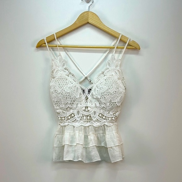 Milk&Honey White Lace Summer Cami Top Looks like Free People Adella Top Size XS - Picture 1 of 9